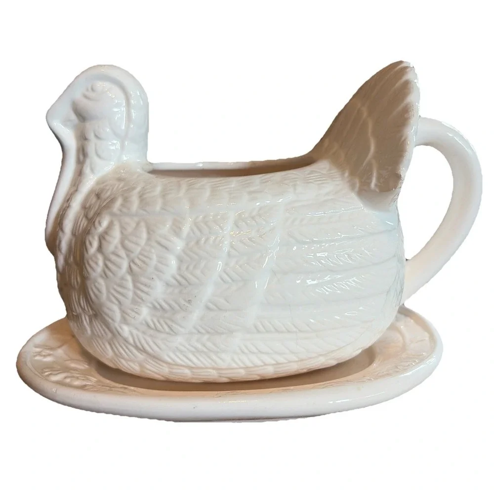 Vintage HIMARK 1Qt. Turkey Gravy Boat‎ Server w/ Drip Plate Chesapeake Porcelain